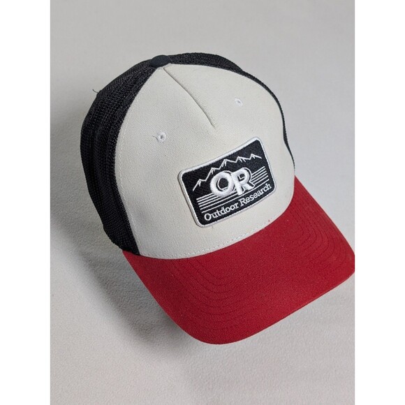 Outdoor Research Advocate Trucker Cap Hat Black Mesh Hiking Red White 110 Flexfi - Picture 1 of 7